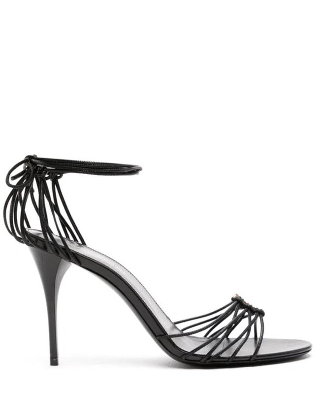 SAINT LAURENT Leather Heel Sandals In Metallic Product Image