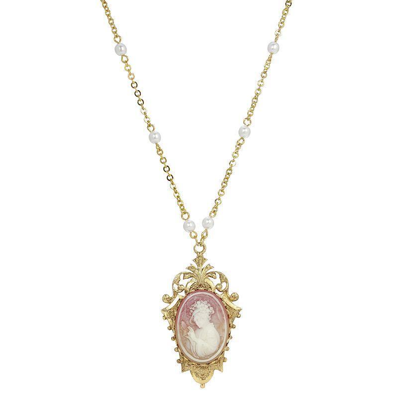 1928 Jewelry 14K Gold Tone Dipped Carnelian Cameo Necklace Product Image