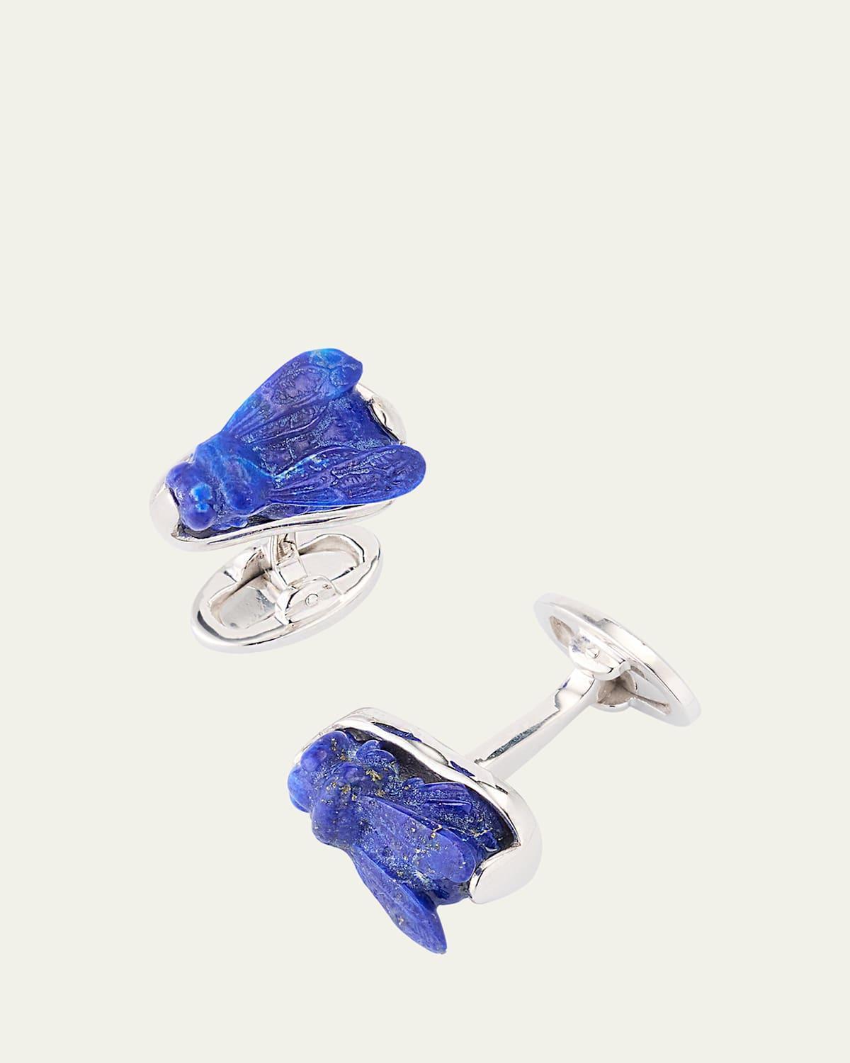 Mens Carved Blue Lapis Bee Cufflinks Product Image