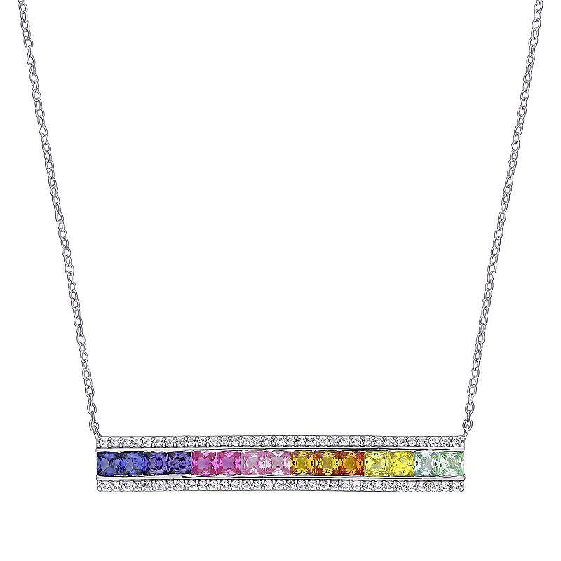 Stella Grace Sterling Silver Multicolor Lab-Created Sapphire Necklace, Womens Product Image