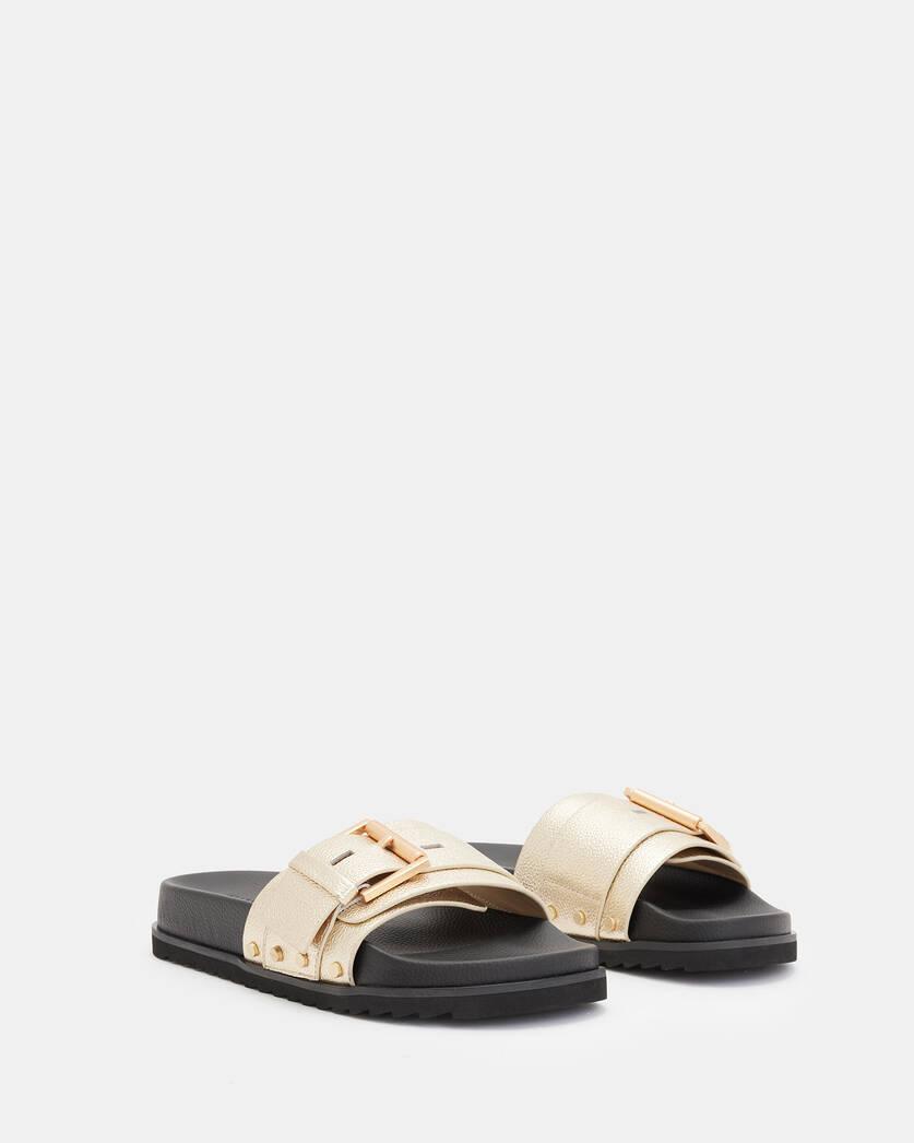 Ellie Buckle Metallic Leather Slides Product Image