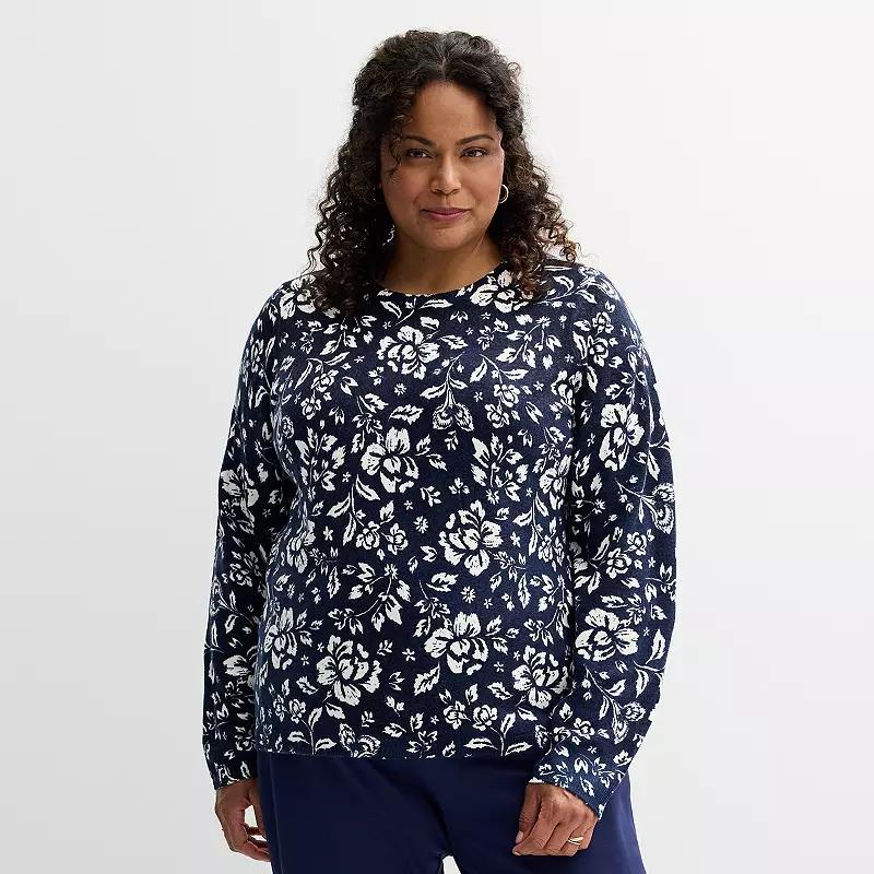 Womens Plus Croft & Barrow Crew Neck Printed Sweater Product Image