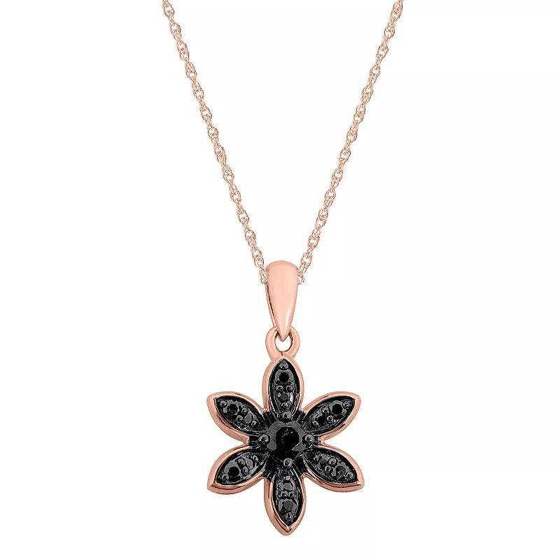 Irena Park Rose Gold Tone Sterling Silver 1/5 Carat T.W. Black Diamond Flower Pendant Necklace, Womens Pink Product Image