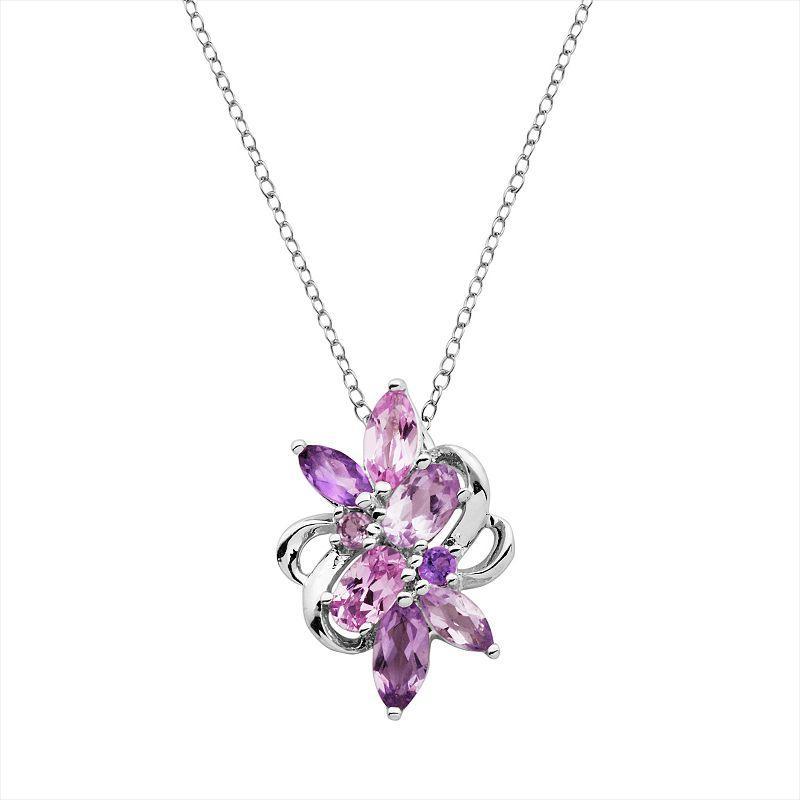 Sterling Silver Amethyst and Lab-Created Pink Sapphire Cluster Pendant, Womens Purple Product Image