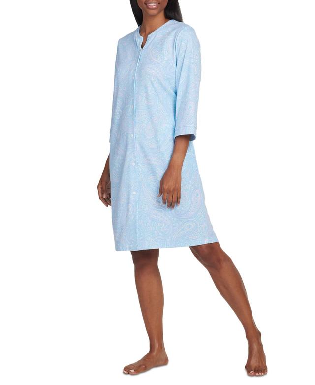 Miss Elaine Womens Paisley-Print Button-Front Robe - Blue/mint Product Image