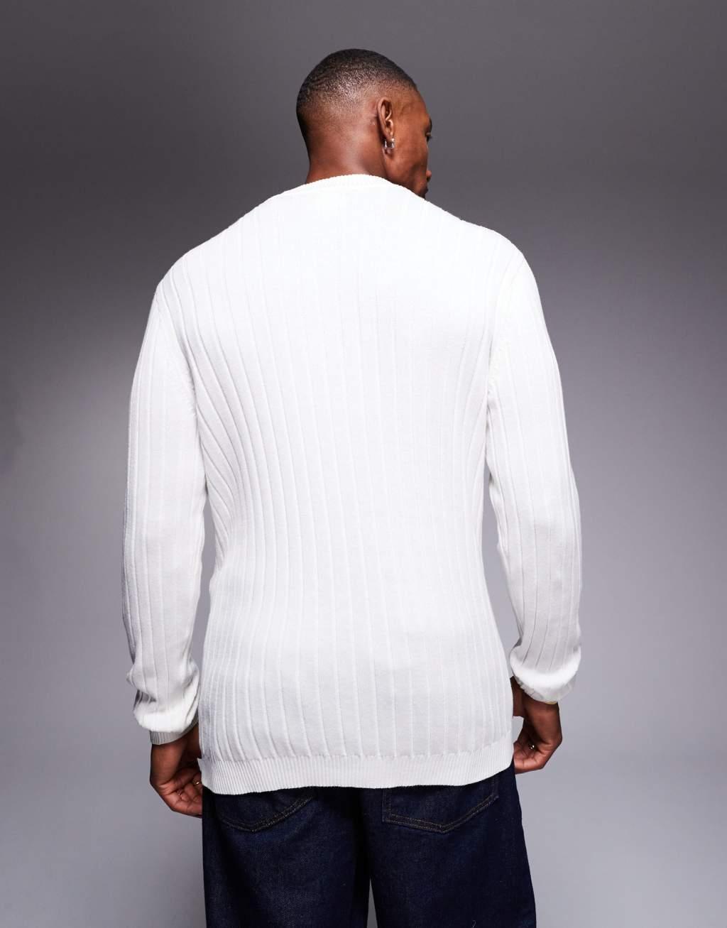 ASOS DESIGN essential muscle fit knitted rib turtle neck sweater in white Product Image