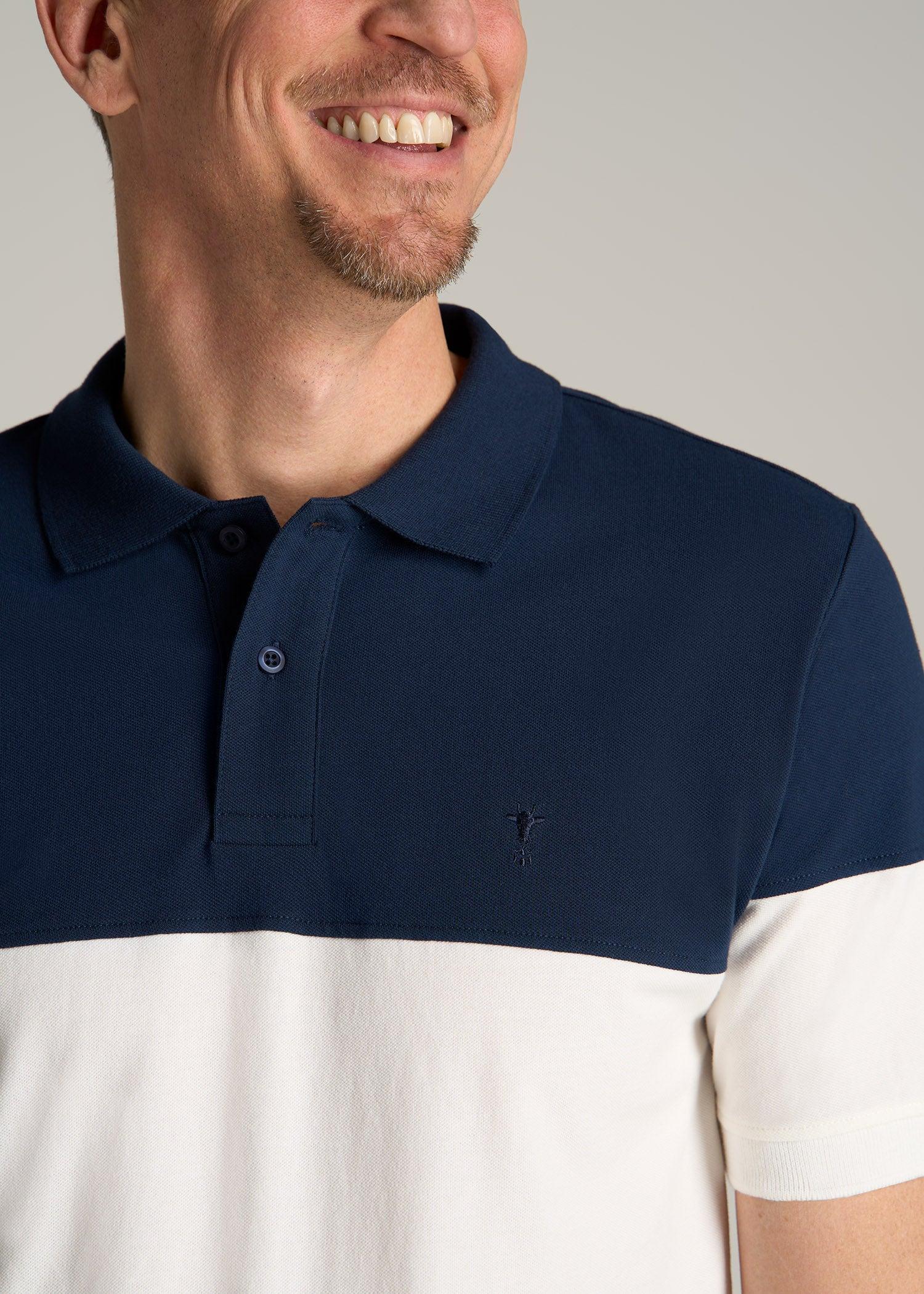 Classic Color-Block Tall Men's Polo Shirt in Marine Navy and Ecru Product Image