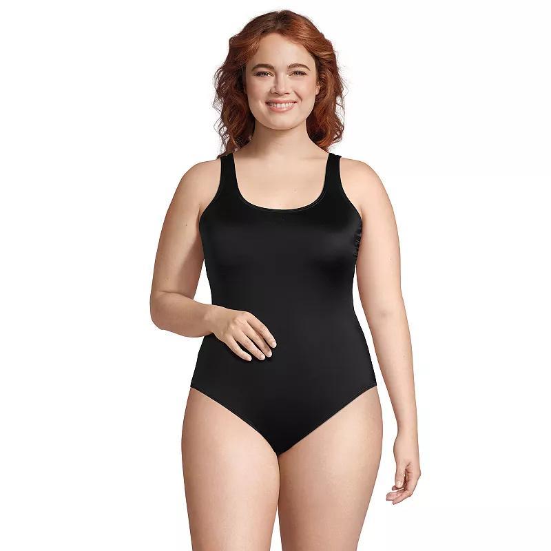 Plus Size Lands End Chlorine Resistant Tugless Sporty One-Piece Swimsuit, Womens Product Image