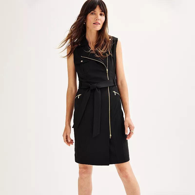 Womens Andrew Marc Sleeveless Collar Neck Moto Dress Product Image