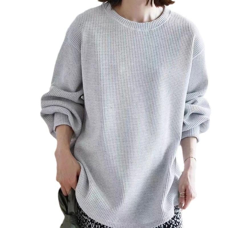 Drop Shoulder Round Neck Plain Oversized Pullover Product Image