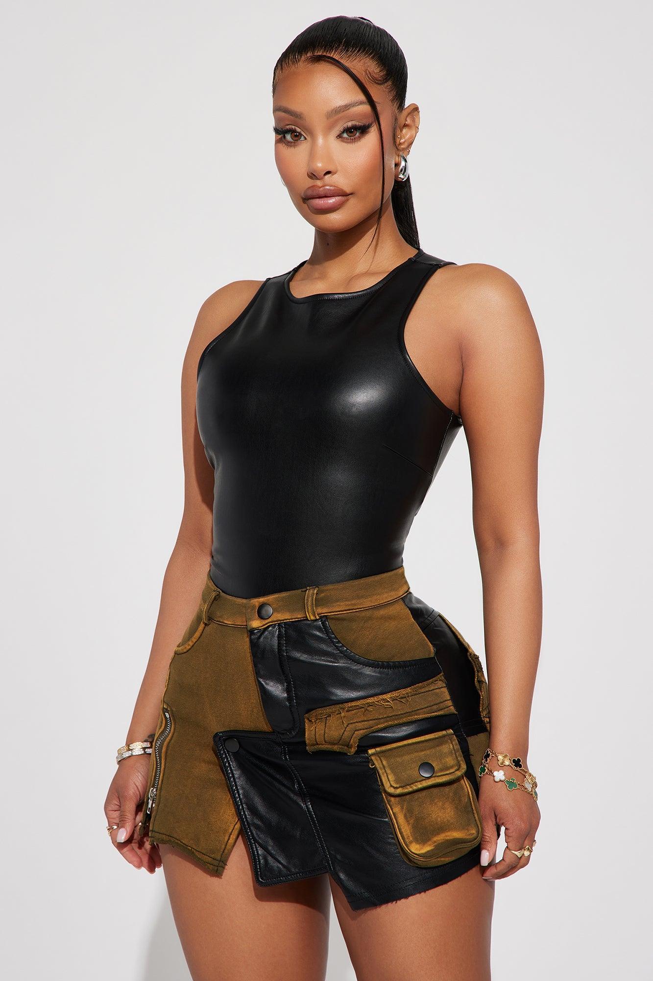 Never Look Back Faux Leather Bodysuit - Black Product Image