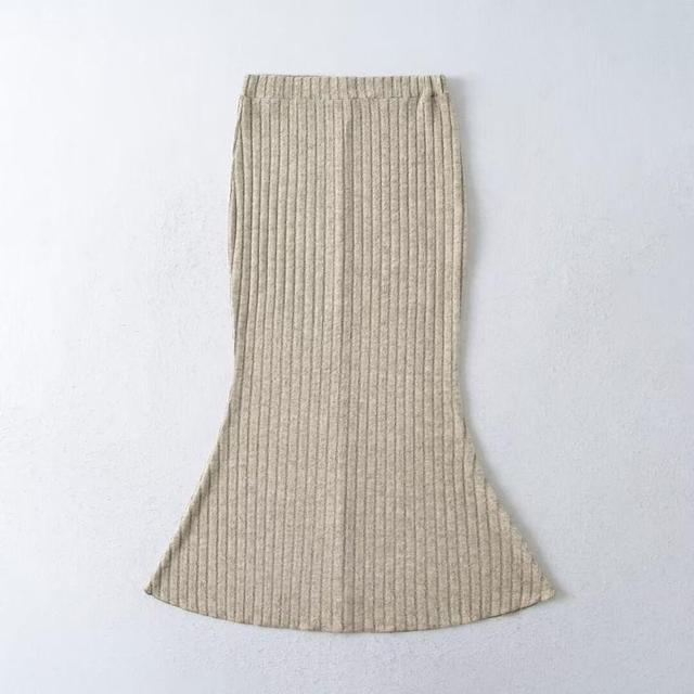 High Waist Plain Ribbed-Knit Midi Pencil Skirt Product Image