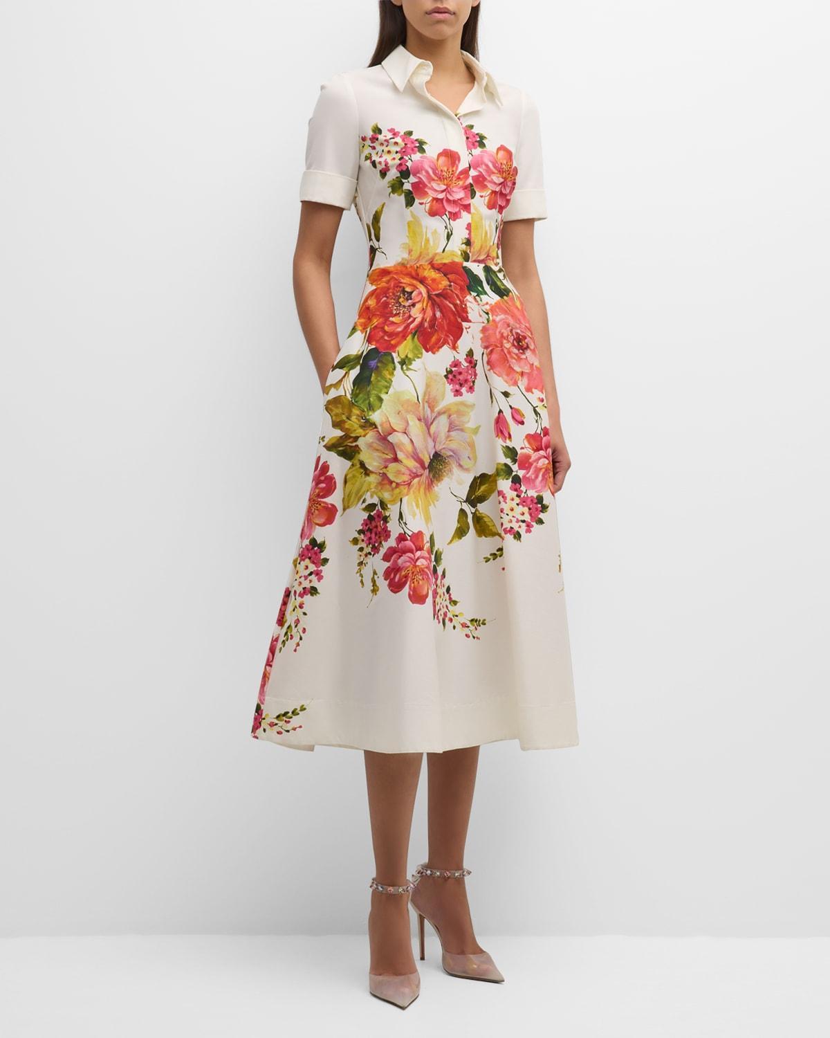 Womens Floral Fit-&-Flare Shirtdress Product Image