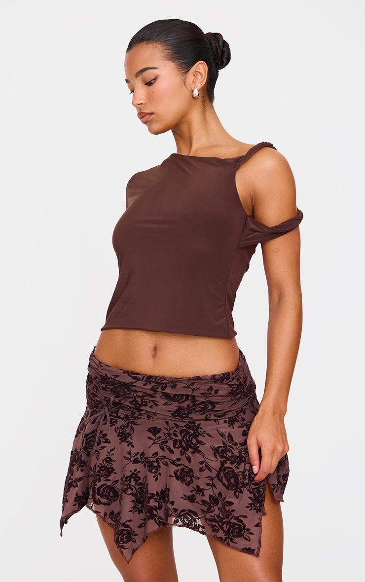 Brown Velvet Floral Detail Mini Skirt product image