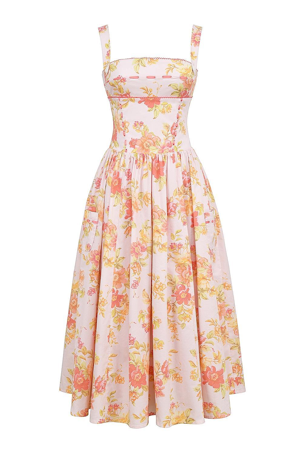 Vivien Peach Poppy Print Cotton Midi Sundress Product Image