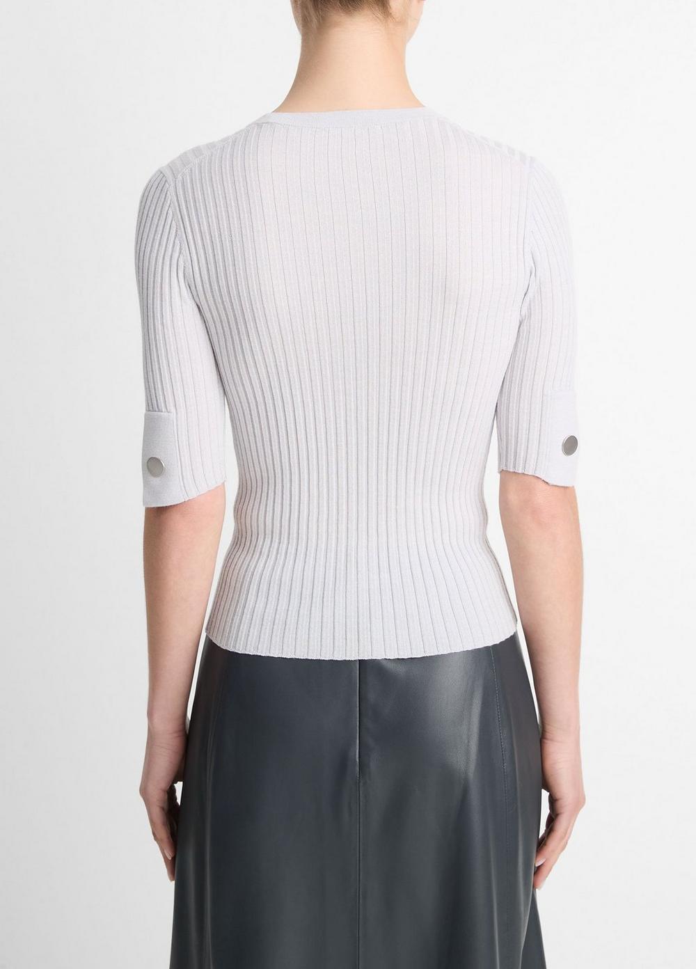 Italian Wool-Blend Snap Elbow-Sleeve Top Product Image