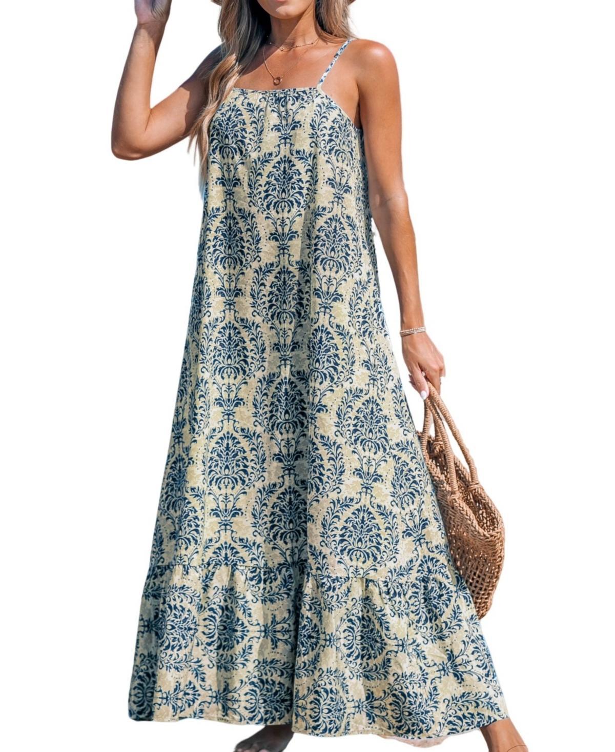 Cupshe Womens Ornate Print Cami Maxi Beach Dress blue Product Image