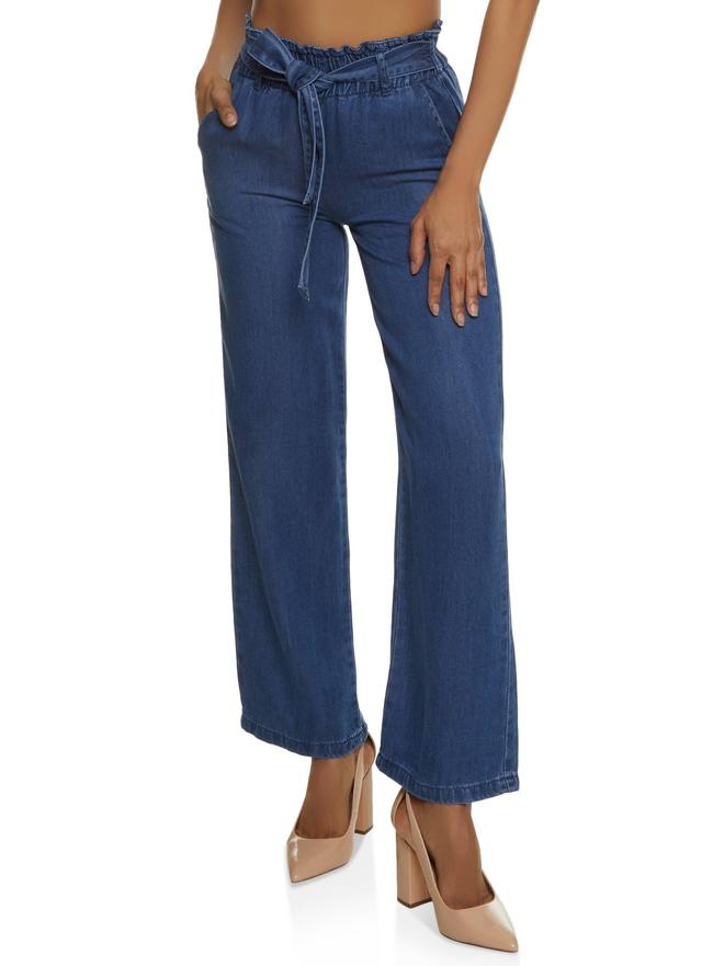 Womens WAX Chambray Paper Bag Waist Wide Leg Pants Product Image