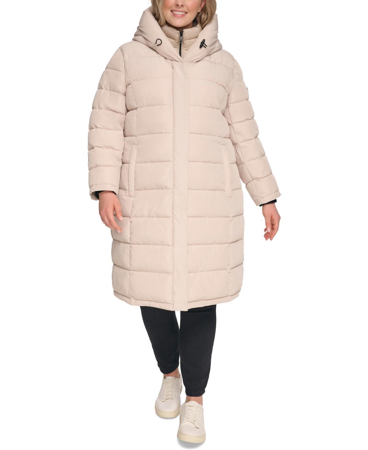 Dkny Womens Plus Size Bibbed Hooded Puffer Coat Product Image