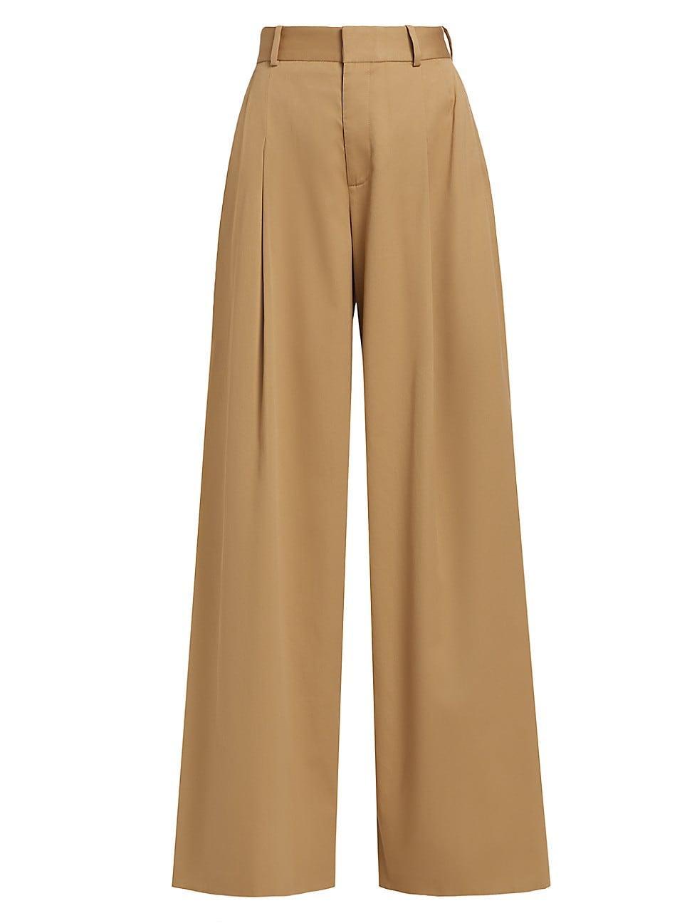 Womens Pleated Stretch-Cotton Wide-Leg Pants Product Image