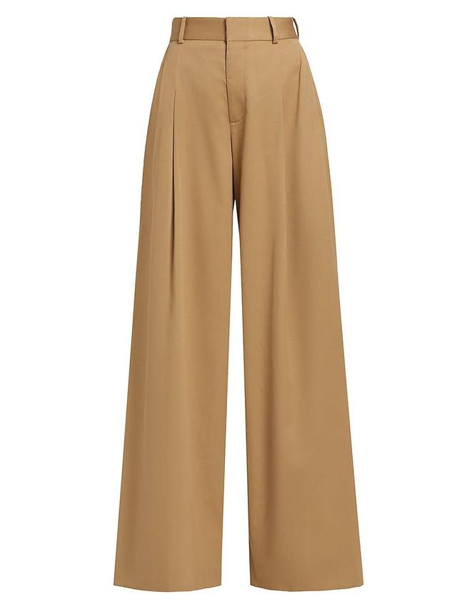 Womens Pleated Stretch-Cotton Wide-Leg Pants Product Image