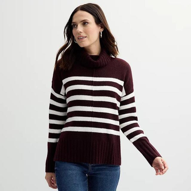 Petite Sonoma Goods For Life Turtleneck Tunic Sweater, Womens Juniper Grey Stripe Product Image