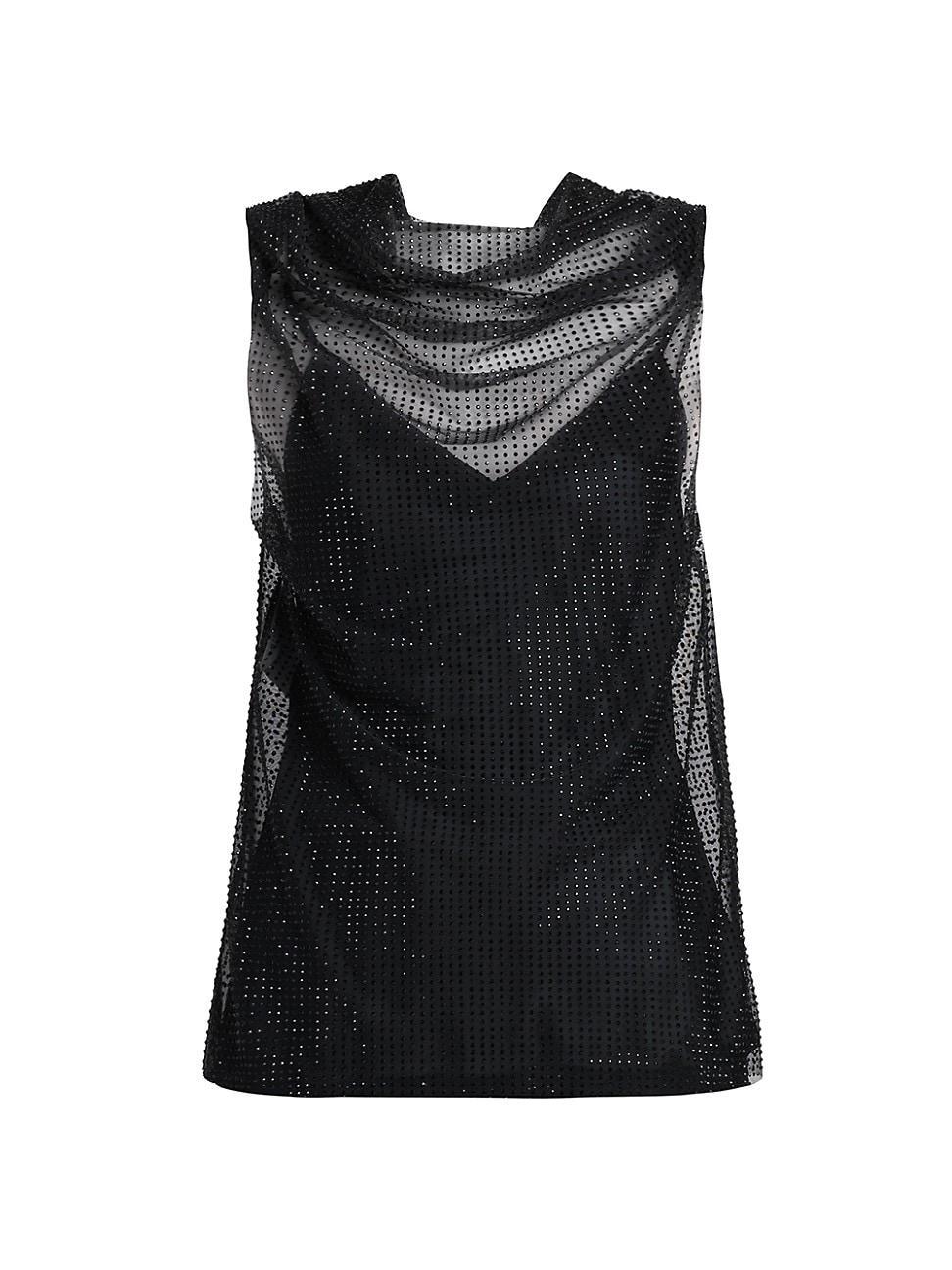 Womens Rhinestone Mesh Cowl Top Product Image