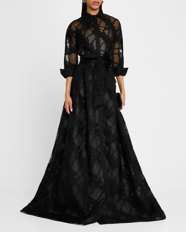 A-Line Organza Jacquard Shirt Gown Product Image