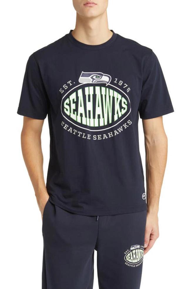 HUGO BOSS Boss X Nfl Stretch-cotton T-shirt With Collaborative Branding In Seahawks Product Image