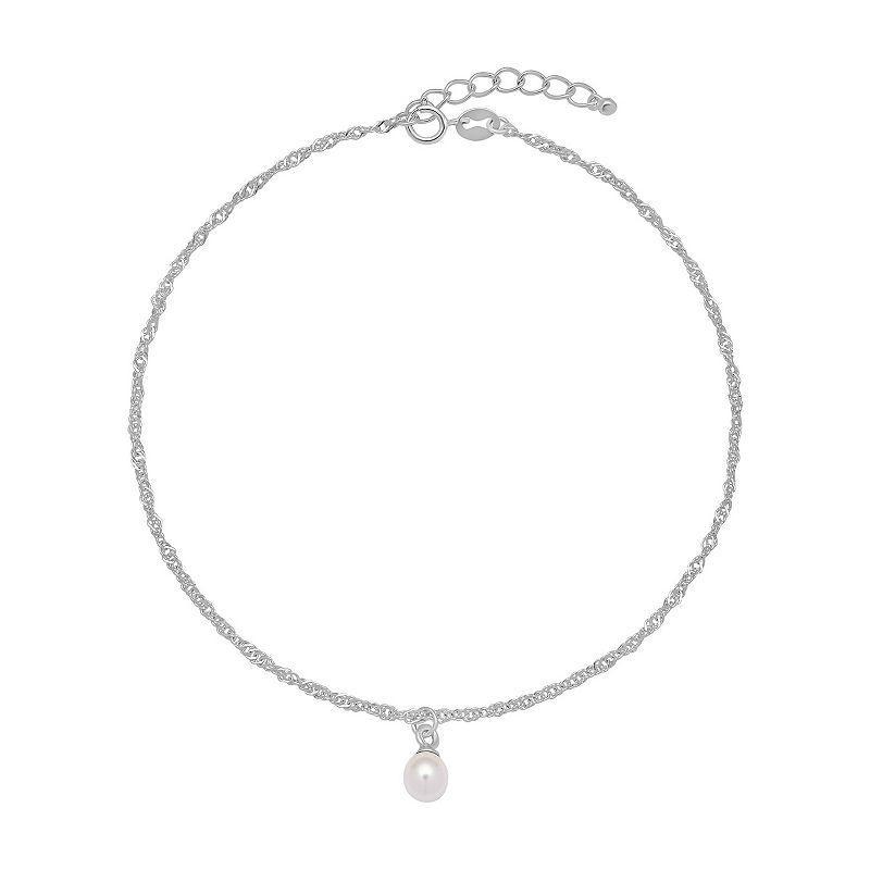 PRIMROSE Sterling Silver White Glass Pearl Singapore Chain Anklet, Womens Sterling White Product Image