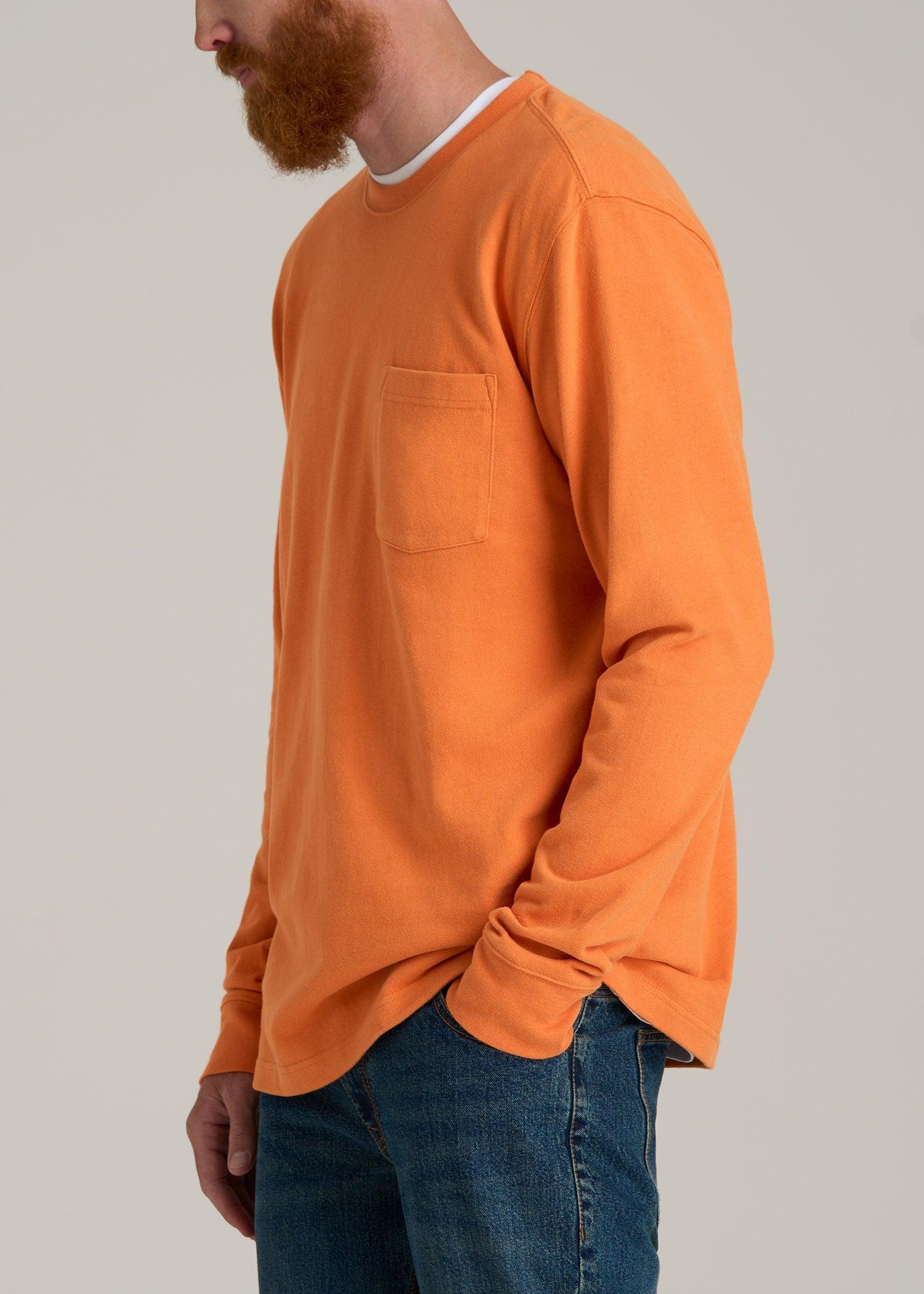 LJ&S Long Sleeve Workwear Pocket Tall Men's Tee in Marmalade Product Image