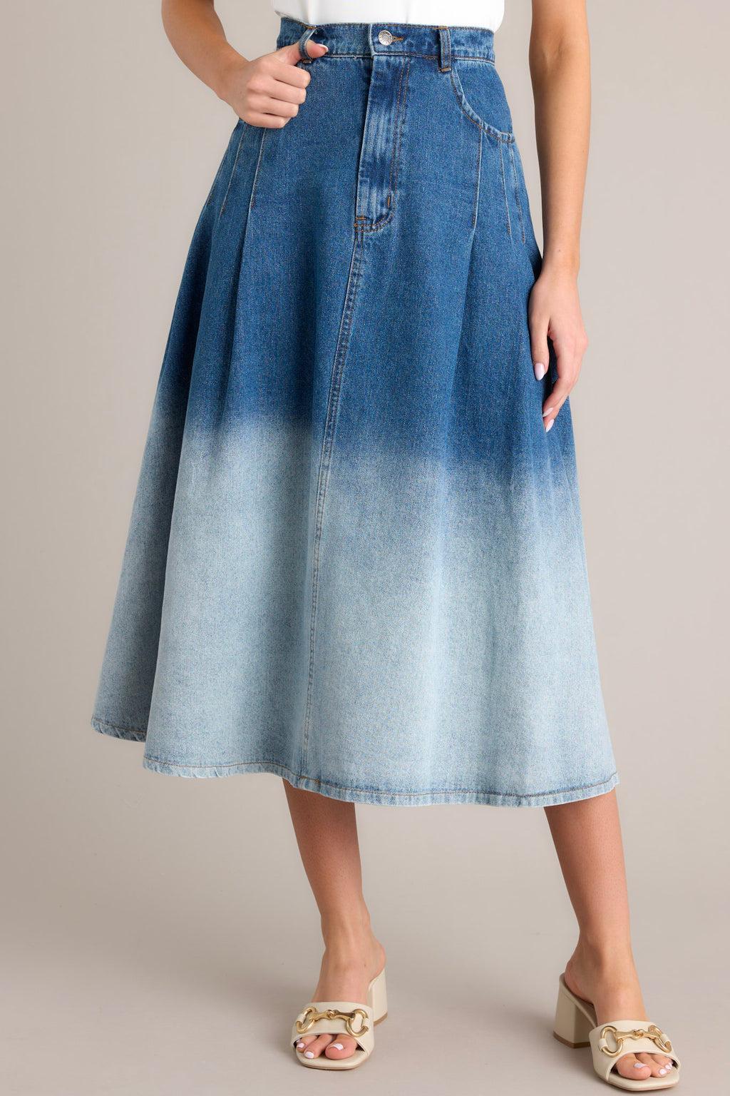 Urban Blues Ombré Denim Midi Skirt Product Image