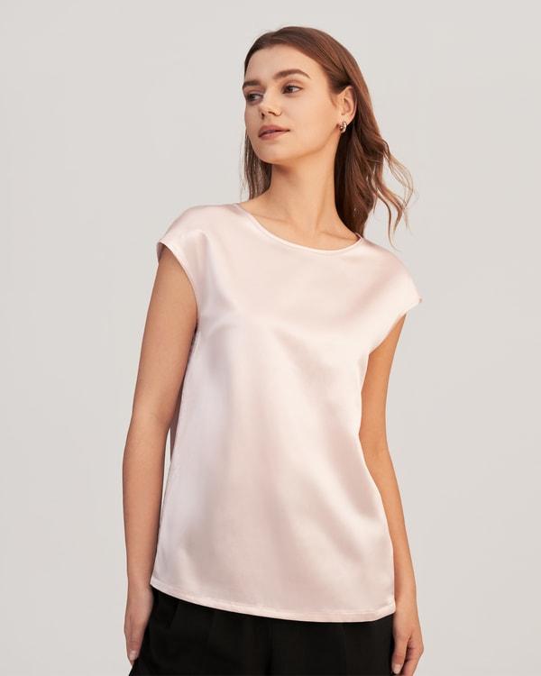 Basic Cap Sleeves Silk Tee Product Image