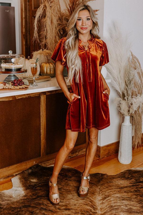 Modern Marvel Velvet Mini Dress In Rust Product Image