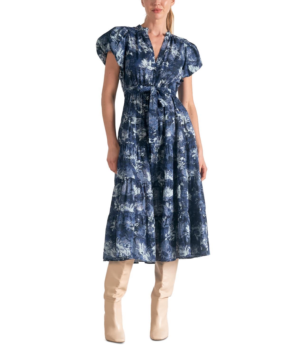 Elan Womens Cotton Printed-Voile Tie-Waist Midi Dress Product Image