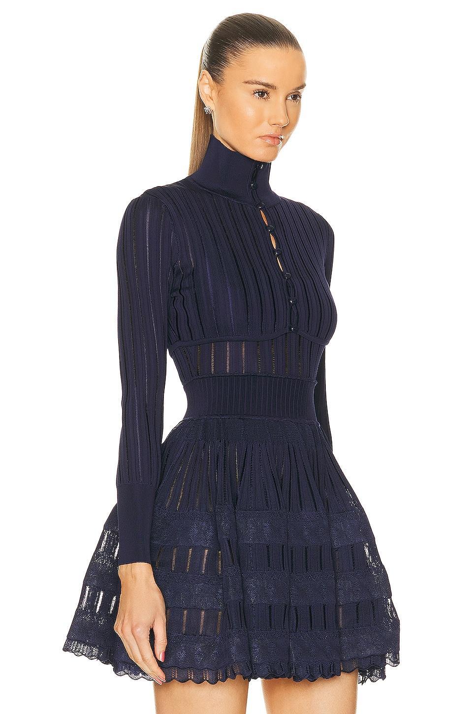 ALAÏA Crinoline Cardigan in Bleu Gris - Navy. Size 40 (also in ). Product Image