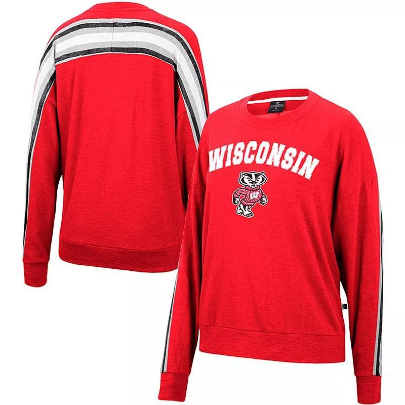 Womens Colosseum Heathered Wisconsin Badgers Team Oversized Pullover Sweatshirt Product Image