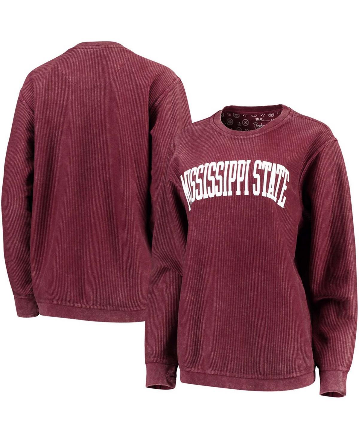 Womens Pressbox Maroon Mississippi State Bulldogs Comfy Cord Vintage Wash Basic Arch Pullover Sweatshirt Product Image