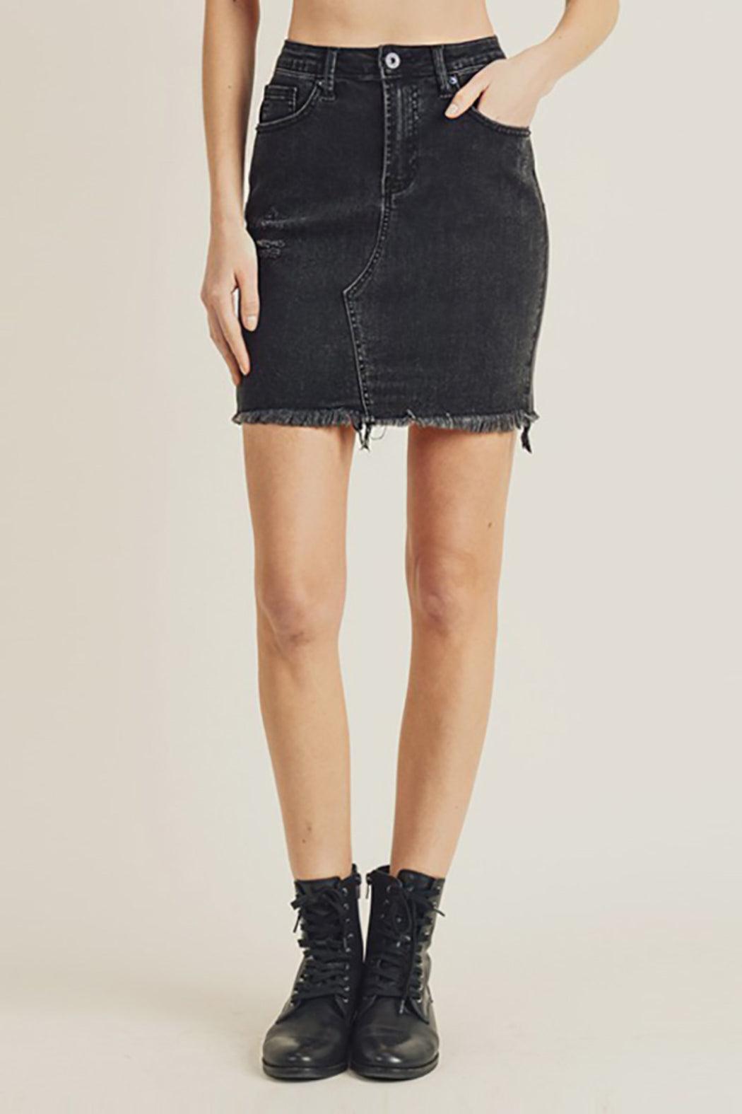 Frayed Hem Denim Skirt Female Product Image