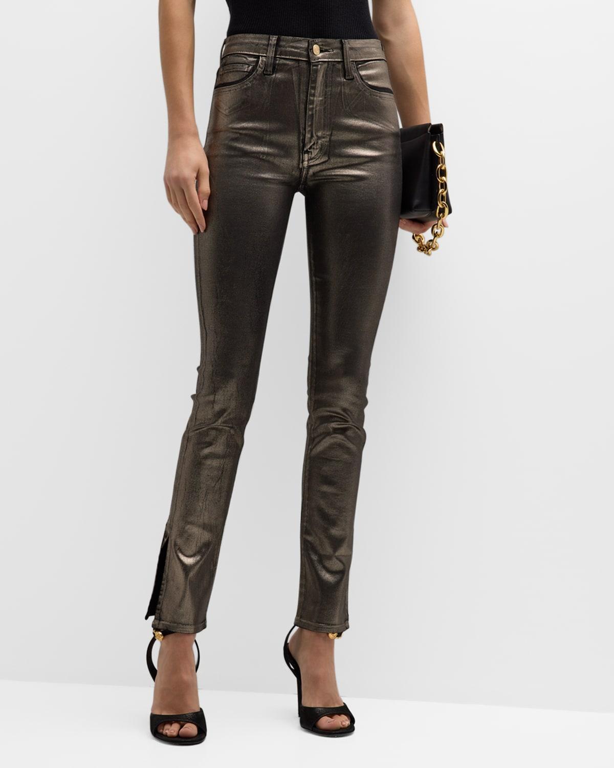 Kyle Metallic High Rise Split Hem Skinny Jeans Product Image