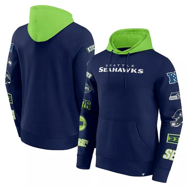 Mens Fanatics College Navy/Neon Green Seattle Seahawks Patched Out Pullover Hoodie Product Image