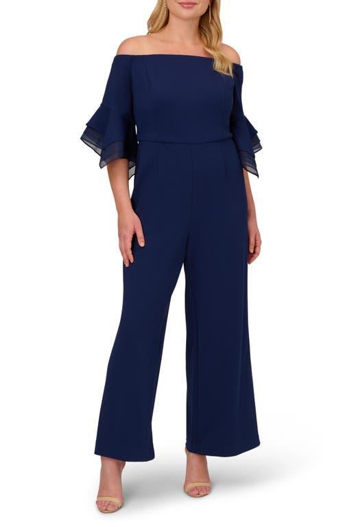 Adrianna Papell Off the Shoulder Wide Leg Organza Crepe Jumpsuit Product Image