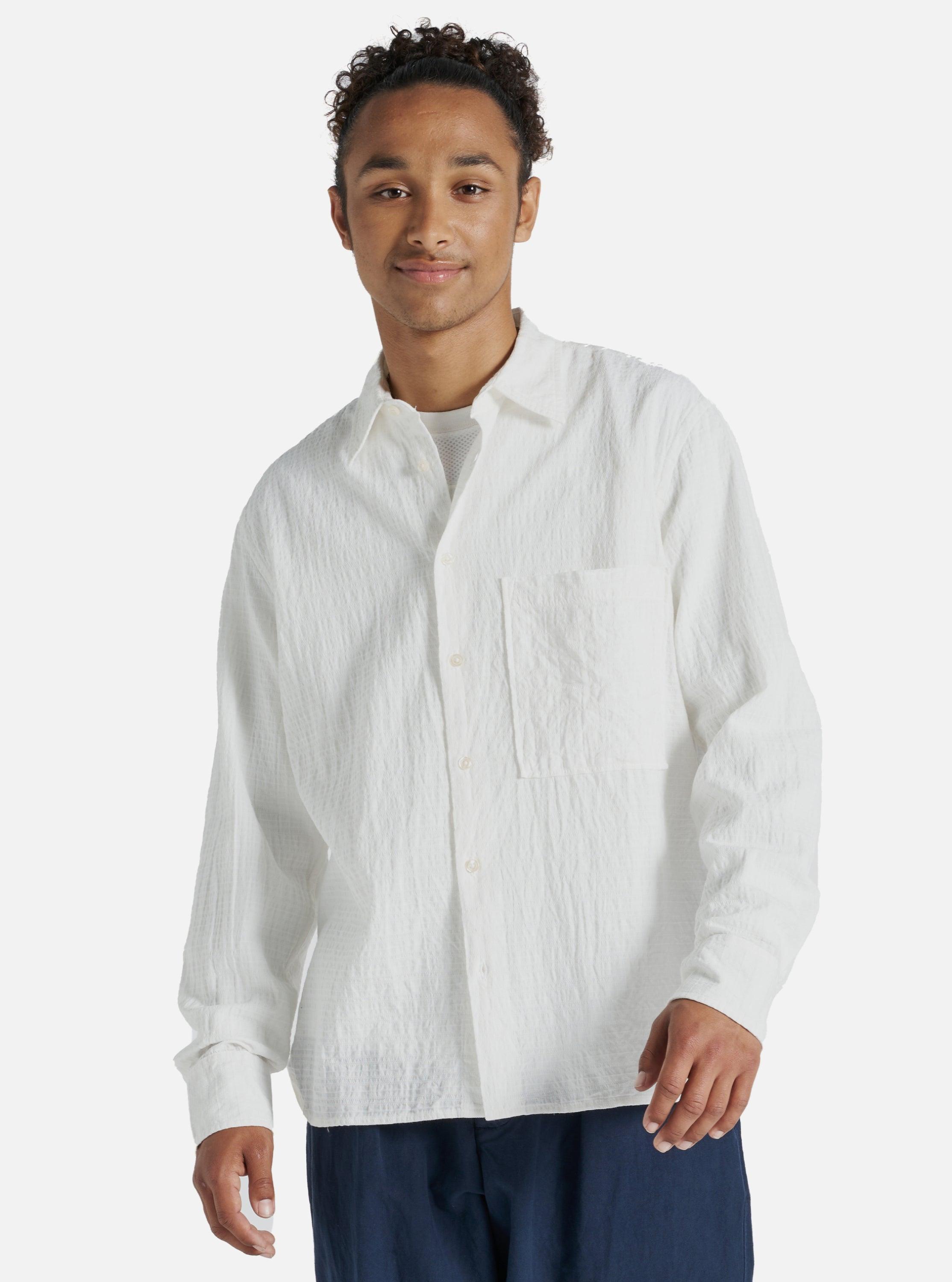 Universal Works Square Pocket Shirt in White Bobble Cotton Product Image