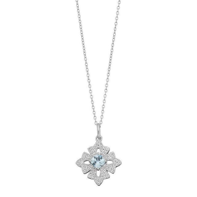 Gemminded Sterling Silver Lab-Created Aquamarine & White Topaz Cross Pendant Necklace, Womens Blue Product Image