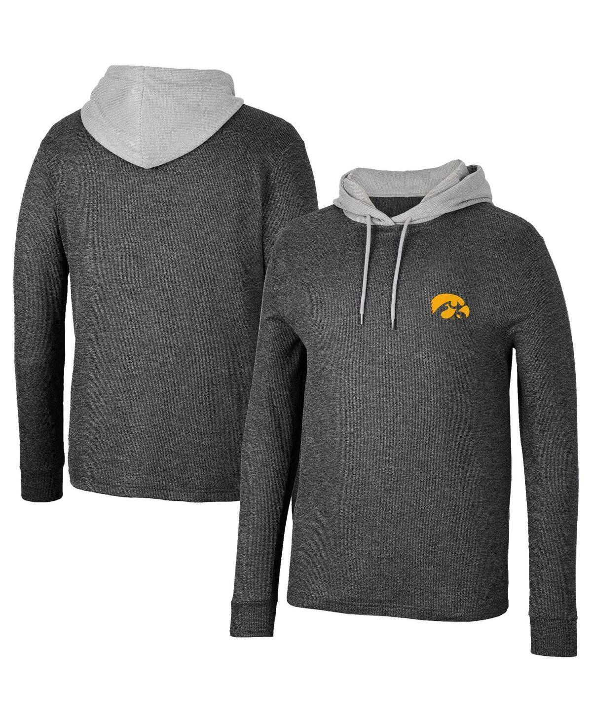 Mens Colosseum Black Iowa Hawkeyes Ballot Waffle-Knit Thermal Long Sleeve Hoodie T-shirt Product Image