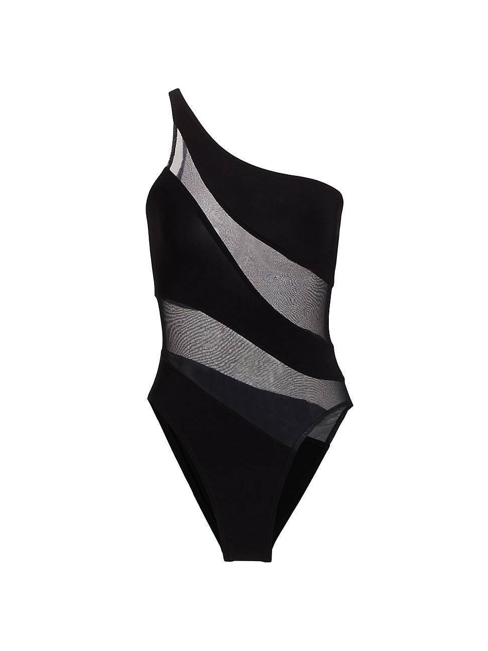 Norma Kamali Mio Snake Mesh One Shoulder One Piece Swimsuit Product Image