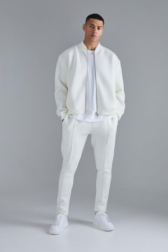 Mens Cream Oversized Boxy Bonded Scuba Bomber Set, Cream Product Image