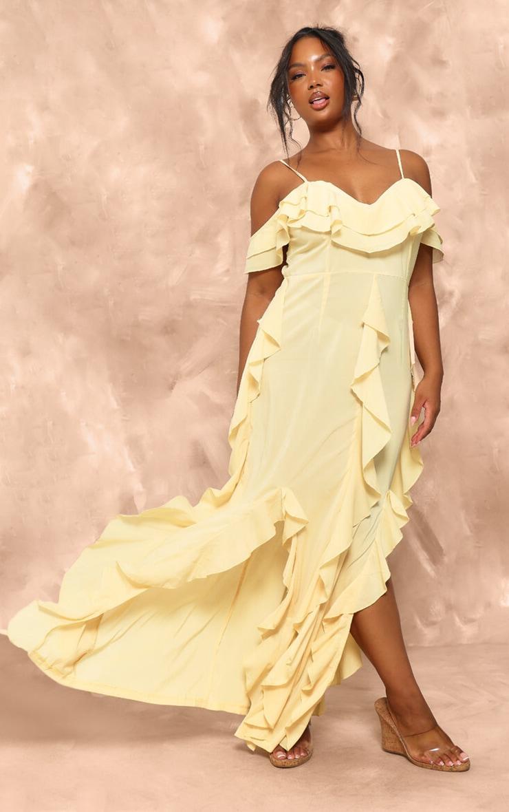 Plus Lemon Cold Shoulder Ruffle Detail Maxi Dress product image