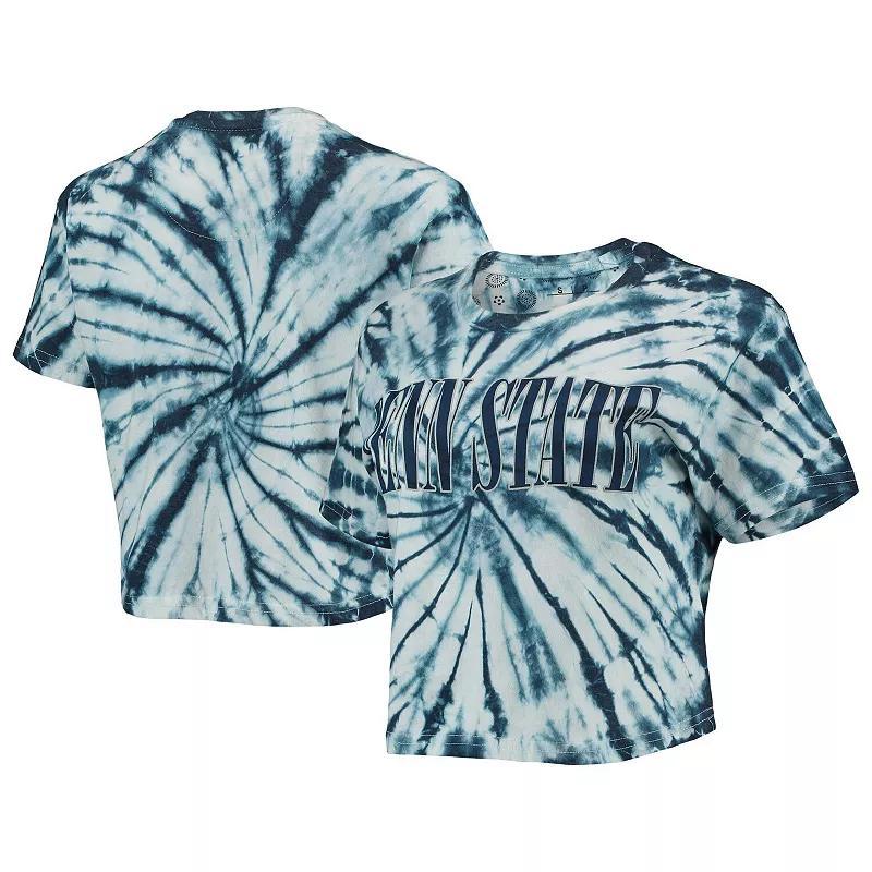 Womens Pressbox Navy Penn State Nittany Lions Showtime Tie-Dye Crop T-shirt Product Image