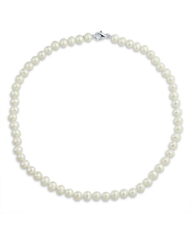 Bling Jewelry Simple Classic Fine Hand Knotted White Freshwater Cultured Pearl Strand Necklace For Women 7MM 18 Inch Sterling Silver Clasp Product Image